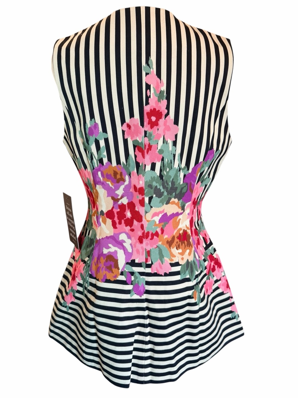 Tuckernuck Structured Rhoda Tunic Top Floral Stripe Black White Sz 8 NWT - Picture 6 of 12